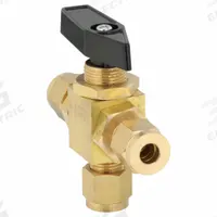APPROVED VENDOR Manual Three-Way Ball Valve: 1/4 in, Brass, T Flow, 1,500 psi Max. Pressure (CWP) (MPN G-PMYT-25). Key specifications — Brand: APPROVED VENDOR; Handle: Lever.