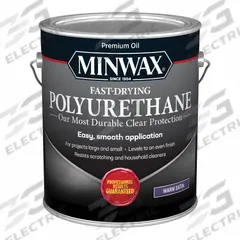 MINWAX Finish: Varnish, Interior, Oil, 1 gal Container Size, Wood, Satin, Clear, Clear (MPN 319020000). Key specifications — Brand: MINWAX; Transparency: Clear; Use Location: Interior; Sheen: Satin; Sub-Brand: Fast-Drying Polyurethane; Color: Clear; Resin Type: Polyurethane.