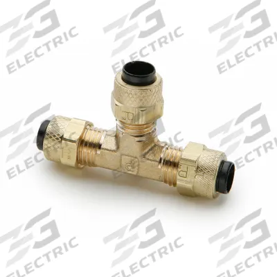 PARKER Compression Tee Fitting: 3/8 in OD x 3/8 in OD x 1/4 in OD Fitting Size - Creep-Resistant Self-Aligning Brass Compression Fittings