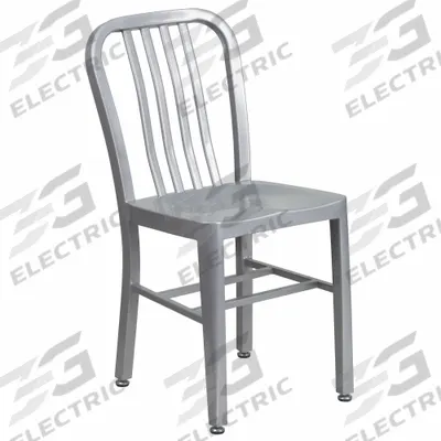 FLASH FURNITURE Patio Chair: Silver, Silver, Powder Coated, 18 1/2 in Seat Ht - Armchairs & Sidechairs
