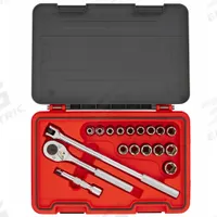 PROTO Socket Set: 1/2 in Drive, 18 Piece, Metric, 9 mm to 23 mm (MPN J54218S). Key specifications — attr1224269: 1/2 in; attr1204650: 9 mm to 23 mm; attr1204673: Socket Bits Not Included; attr1204688: PROTO; attr1206170: Standard Sockets.