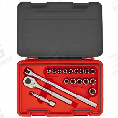 PROTO Socket Set: 1/2 in Drive, 18 Piece, Metric - Metric Socket Sets with Drive Tools