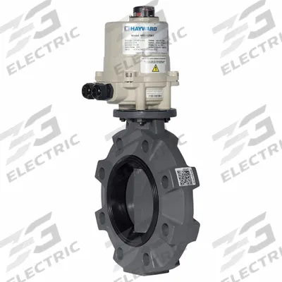 HAYWARD Series PVC Body: For Gas/Oil/Water Media, PVC, 120V AC, 2 in Pipe Size - PVC General-Service Electric Butterfly Valves