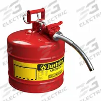 JUSTRITE TYPE II SAFETY CAN: For Use With Flammables, 5 gal Capacity, Includes 1 in OD Hose, Red (MPN 7250130). Key specifications — Brand: JUSTRITE.
