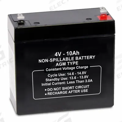 APPROVED VENDOR Sealed Lead Acid Battery: 4V DC, 10 Ah Capacity, 4 in Ht, 1.97 in Wd - AGM Sealed Lead Acid Batteries