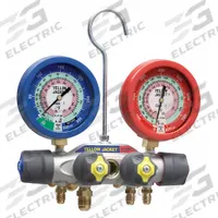 YELLOW JACKET Manifold Gauge: 4 Valves, 0 Hoses, Series Titan, 3 1/8 in Gauge, For R-22/R-410A (MPN 49973). Key specifications — Product Type: Manifold Gauge Set; For Refrigerant Type: R-410A; Brand: YELLOW JACKET; Gauge Boots: No; Sight Glass: Yes.