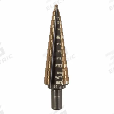 MILWAUKEE Step Drill Bit: 3/16" to 7/8", Cobalt - Cobalt Step Drill Bits
