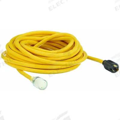 APPROVED VENDOR Extension Cord: Outdoor Use, 50 ft Lg, Outlet, L5-20P, 10/3, SJTOW, Yellow - Outdoor Extension Cords with Single Outlet