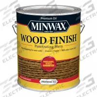 MINWAX Wood Stain: Wood Stain, Interior, Oil, 1 gal Container Size, Wood, Provincial, Minwax (MPN 710720000). Key specifications — Brand: MINWAX; Transparency: Semi-Transparent; Use Location: Interior; Sub-Brand: Minwax; Color: Provincial.
