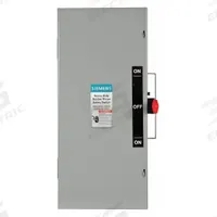 SIEMENS Safety Switch: Non-Fusible, 100 A, Single Phase, 240V AC, Galvanized Steel, Indoor (MPN DTNF223). Key specifications — attr867131: SIEMENS.
