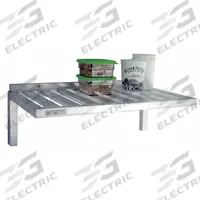 NEW AGE INDUSTRIAL T-Bar Wall Shelf: 60 in x 20 in x 13 in, 60 in x 20 in, 500 lb Load Capacity (MPN 1123). Key specifications — Material: Aluminum; Standards: NSF; Finish: Unfinished; Includes: (4) Assorted Heavy Duty Hooks For Combination Rail; Brand: NEW AGE INDUSTRIAL.