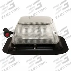 ECCO Beacon Light: Flashing Beacon, Amber/White, 6 1/2 in Overall Wd, 3 5/16 in Overall Ht, LED (MPN EB7185CAA-VM). Key specifications — Operating Voltage: 12-24V DC; Number of Flash Patterns: 8; Includes: 15 ft Cord with On/Off Switch; Electrical Connection: Lighter Plug; Mount Type: Suction; Brand: ECCO; Shape: Square; Lighting SAE Class Rating: SAE Class 1.