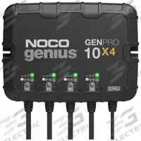 NOCO Battery Charger: Charging, Auto, For AGM/CA/EFB/Gel/Lead Acid/Lithium/MF/Wet Cell, 10 A @ 12V (MPN GENPRO10X4). Key specifications — Automatic/Manual: Automatic; Charging Current @ Voltage: 10 A @ 12V; Charge Type: Auto On/Off; Maintaining Current @ Voltage: 10 A @ 12V x4 Banks; Charger Function: Charging; For Use With Battery Type: Lead Acid; Brand: NOCO.