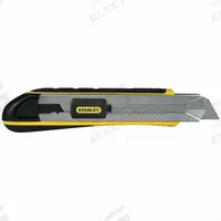 STANLEY Snap-Off Utility Knife: 8 1/2 in Overall Lg, Rubberized, 7 Segments, 4 Blades Stored, Black (MPN 10-486). Key specifications — attr307932: Rubberized; attr307935: Black; attr307939: Multi-Component; attr307957: Contoured; attr324893: STANLEY.