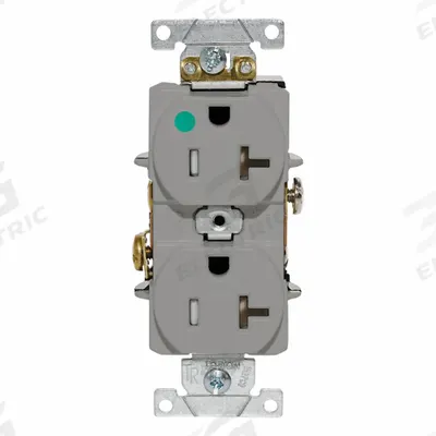 LEVITON Duplex Receptacle Outlet: Hospital Grade, Duplex, 5-20R, Gray, 125V AC - General Purpose Receptacles