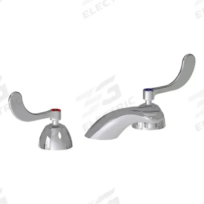 CHICAGO FAUCETS Low Arc Bathroom Faucet: 404, Cast Brass, Polished Chrome Finish - Widespread Handle Bathroom Faucets
