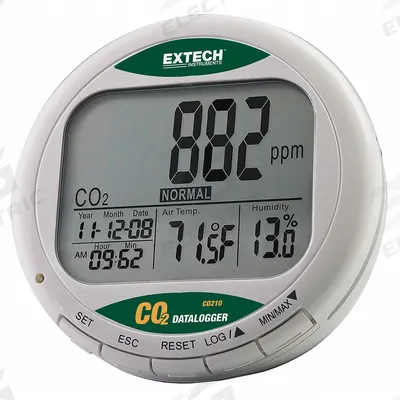 EXTECH Indoor Air Quality Meter: 0.1%to 99.9% Relative Humidity Measured, 14°F to 140°F - Temperature & Humidity Data Loggers