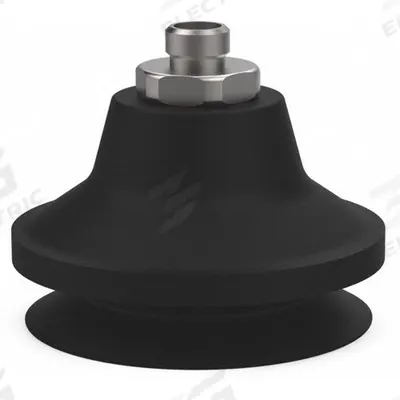DE-STA-CO Vacuum Pad Assembly: G1/8 in, 50.04 mm Pad Dia, NBR, Black, 14.48 mm Pad Ht - Bellows Type Small-Payload Vacuum Pad Assemblies