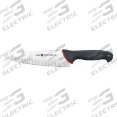 ZWILLING J.A. HENCKELS Knife: Hollow Edge, 8 in Overall Lg, Stainless Steel Blade, Black Handle (MPN 33111-201). Key specifications — Sub-brand: Kolor ID; Brand: ZWILLING J.A. HENCKELS; Blade Material: Stainless Steel; Blade Type: Hollow Edge; Handle Color: Black; Handle Material: Polypropylene; Knife Type: Chef's Knife; NSF Certified: Yes.