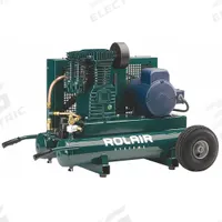 ROLAIR Portable Air Compressor: Quiet, Splash Lubricated, 9 gal, Wheelbarrow, 3 hp, 240V AC, 17.9 A (MPN 3230K24-0095). Key specifications — attr48686: Splash Lubricated; attr48685: 240V AC; attr48689: 18.40 cfm; attr48678: 17.9 A; attr48671: ROLAIR; attr124308: Quiet (less than 75 dBA).