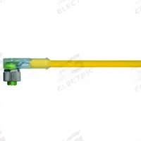 Cordset: M12 Female Right Angle X Bare Wire, 5 Pins, Yellow, PVC, 5 m Cable Lg, 4 A Max Current (A) (MPN 7000-12441-0150500). Key specifications — Cable Jacket Color: Yellow; End 1 Gender: Female; End 1 Mounting Orientation: Right Angle; End 2 Connection Type: Bare Wire; IP Rating: IP66K; Brand: MURRELEKTRONIK; Wire Size: 22 AWG; Cable Jacket Material: PVC.