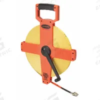 KESON Long Tape Measure: Manual, OTR-18M-300, Metric/SAE, 300 ft / 100 m, 1/8 in/2 mm, Plastic, Open. Key specifications — attr939846: OTR-18M-300; attr939849: Fiberglass; attr939859: Nonmagnetic Double Hook; attr939850: Double-Sided; attr939855: 2 mm; attr944023: Hook End; attr940484: KESON; attr985224: Plastic.