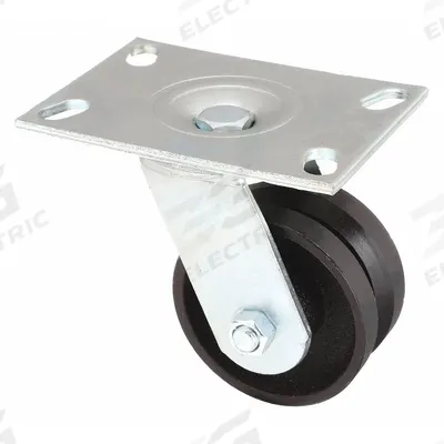 APPROVED VENDOR Plate Caster: Swivel, Iron, 4 in Wheel Dia, 2 in Wheel Wd - V-Groove Track-Wheel Plate Casters
