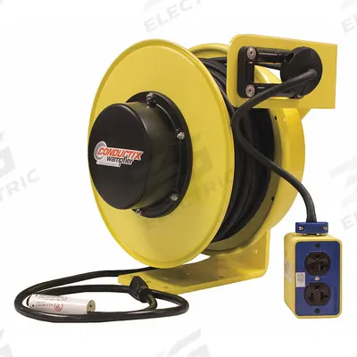 CONDUCTIX-WAMPFLER Extension Cord Reel: Ratchet Lock, 75 ft Cord Lg, 12 AWG, SJOW - Self-Retracting Cord Reels