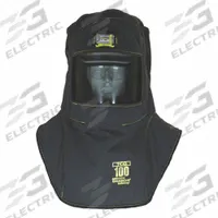 OBERON Arc Flash Hood: 4 PPE CAT, 100 cal/sq cm ATPV, ( 16.5 oz/sq yd ), Std, Black, Hard Cap (MPN TCG100-C). Key specifications — Includes: Hard Cap; Brand: OBERON; Hood Window Type: Not Window/Face Shield Fitted; Ventilated: No; Color: Black; Features: Escape Strap.