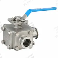 VNE Manual Three-Way Ball Valve: 1 1/2 in, 316 Stainless Steel, T Flow, Full Port Ball Port (MPN EG93CCC-61.5-T). Key specifications — Brand: VNE; Inlet Connection Entry: Side; Average Surface Roughness (Ra): 20 micron; Handle: Locking Lever.