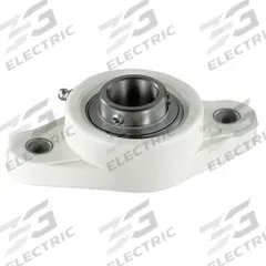 NTN 2 Bolt Flange Bearing: Radial Ball, 1 1/4 in Bore, Polymer, Set Screws, 5 13/16 in Lg, Rhombus (MPN ZUCNFL206-20). Key specifications — Bore Type: Cylindrical; Brand: NTN; Lubricant Material: FDA/USDA-H1 Solid Grease; Mounting Bolt Size: 7/16 in; System of Measurement: Inch; Included Bearing Cap: None.