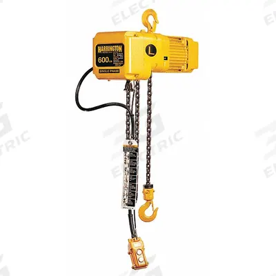 HARRINGTON Electric Chain Hoist: H4 - Heavy Duty, 115/230V AC, Hook Mounted - No Trolley - Extended-Use Electric Hoists