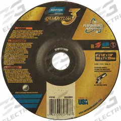 NORTON Depressed Center Grinding Wheel: Type 27, 6" x 1/4" x 7/8", Ceramic, 20 Grit, Quantum 3 SG (MPN 66253370798). Key specifications — Series: Quantum 3 SG; Brand: NORTON.