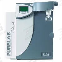 ELGA Water Purification System: Type I Water, 2 lpm Flow Rate, Bacteria/Ions/Particles, 18.2 Megohm (MPN CLXXXUVM2). Key specifications — Manufacturer Part Number: CLXXXUVM2; Brand: ELGA; Product Type: Water Purification System; Purified Water Type: Type I Water; Feed Connection: 1/4" NPT; Feed Water Monitoring: No; Feed Source: RO; Impurities Removed: Particles.