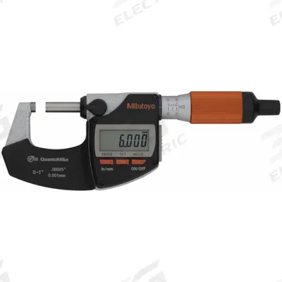 MITUTOYO Digital Outside Micrometer: 0 in to 1 in /0 mm to 25 mm, Inch/Metric - Micrometers with SPC Output for Harsh Environments