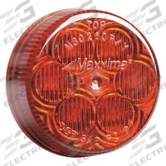 MAXXIMA Clearance Marker Light: Clearance Light, LED, Round, Surface Mount, Red, Grommet, IP67 (MPN M34260R). Key specifications — Lens Color: Red; Brand: MAXXIMA; Electrical Connection: PL-2 Connector; Lighting Technology: LED; Mount Type: Grommet; SAE Lens Code: P2.