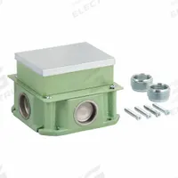 HUBBELL WIRING DEVICE-KELLEMS Floor Box: Rectangular, (4) 1 in For Conduit Sizes, 33 cu in Capacity (MPN FB4133). Key specifications — Box Color: Green; For Conduit Sizes: (4) 1 in; Brand: HUBBELL WIRING DEVICE-KELLEMS; Includes Cover: Cover Included.