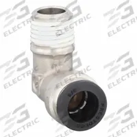 PARKER Push-Fit Elbow Fitting: 3/8 in OD x 1/4 in Pipe Size, Push-to-Connect x MNPTF, Brass, Silver (MPN W169PLPNS-6-4). Key specifications — Brand: PARKER.