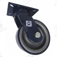 RWM Plate Caster: Swivel, Polyurethane, 8 in Wheel Dia, 3 in Wheel Wd, 10 1/2 in Mounting Ht, Ball (MPN 76-UIB-0830-S-Q). Key specifications — Wheel/Tread Color: Blue; Brand: RWM; Roll Up: Swivel.