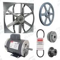 Exhaust Fan with Drive Package: Belt Drive, 36 in Blade, 3/4 hp, 14,345 cfm, 115/230V AC, 1 ph (MPN 7AR60). Key specifications — Frame Finish: Zinc Plated; Assembled: Unassembled; Brand: DAYTON; Nameplate Voltage: 115/230V AC; Frame Material: Steel; Guard Type: None; Method of Construction: Cast; Motor Insulation: Class B.