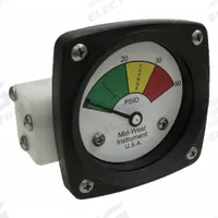 MIDWEST INSTRUMENT 3-Color Differential Pressure Indicator: 1,000 psig Max. Static Pressure, 522 (MPN 522P-050). Key specifications — Brand: MIDWEST INSTRUMENT; Accuracy: ±5% of Full Scale; Sensor Material: Buna-N; Housing Material: Acetal Plastic; Transition Points: 0 psid to 20 psid (Green) / 20 psid to 30 psid (Yellow) / 30 psid to 50 psid (Red).