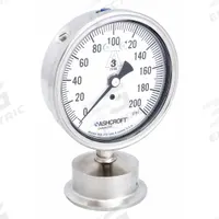 ASHCROFT Pressure Gauge: 0 psi to 200 psi, 3 1/2 in Dial, 2 in Tri-Clamp, Bottom, ±1.50% Accuracy (MPN 35-1032S-20L-200). Key specifications
