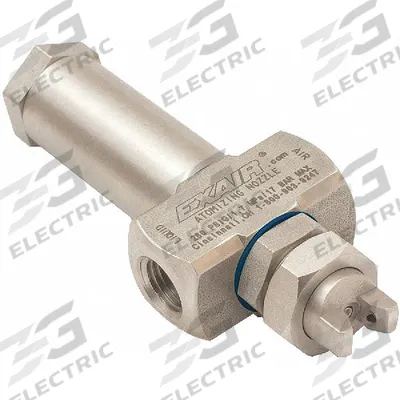 EXAIR Atomizing Spray Nozzle: Pressure, 3.8 scfm, Wide Angle Flat, 1/4 in FNPT - External Mix Air-Atomizing Spray Nozzles
