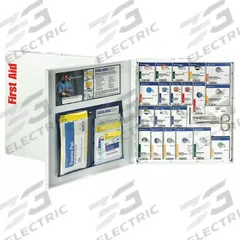 FIRST AID ONLY First Aid Kit and Housing: 242 Components, ANSI/ISEA Z308.1-2021, Type I/II, Class A (MPN 746000-021). Key specifications — ANSI Standard Met: ANSI/ISEA Z308.1-2021; Adhesive Bandages Included: (10) Patch Bandages; Oral and Inhalant Medicinals Included: (20) Aspirins; Topical Medicinals Included: (10) Burn Cream Packets; Wound Dressings Included: Burn Dressing; Unitized: Unitized.