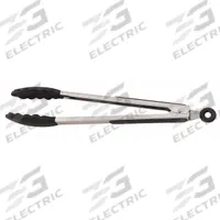 CRESTWARE Coated Scalloped Tongs: Silicone Blade, 12 in Overall Lg, Black, Locking, NSF Certified (MPN BSFT12). Key specifications — Color: Black; Brand: CRESTWARE; Coated Handle: No; NSF Certified: Yes.
