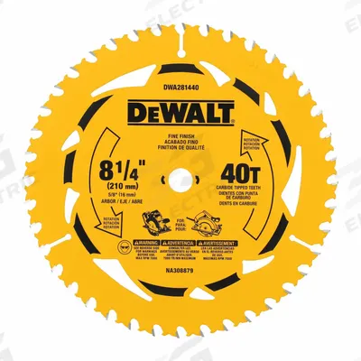 DEWALT Circular Saw Blade: 8 1/4 in Blade Dia., 40 Teeth, 0.09 in Cut Wd, 5/8 in Arbor Size - Wood-Cutting Blades