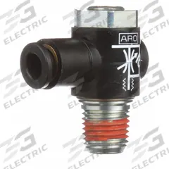 ARO Cylinder Port Flow Control Valve: Elbow Fitting, Screwdriver Slot/Thumb Screw, 1/4 in Tube (MPN 119309-250). Key specifications — attr947203: Stainless Steel; attr947205: ARO.
