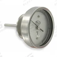 DWYER Sanitary Dial Thermometer: 0°F to 250°F, +/- 1% Accuracy, 5 in Dial Dia, 4.5 in Stem Lg (MPN BT15S54551). Key specifications — Accuracy: +/- 1%; Brand: DWYER.