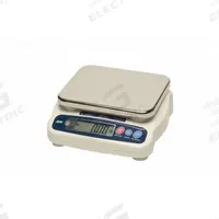 A&D WEIGHING Food Scale: 7 1/2 in Weighing Surface Dp, 9 1/8 in Weighing Surface Wd, Backlit LCD (MPN SJ-3000WPF). Key specifications — Readability: 0.0001 kg/0.0002 lb/0.005 oz/0.1 lb-oz; Brand: A&D WEIGHING; IP Rating: IP67.