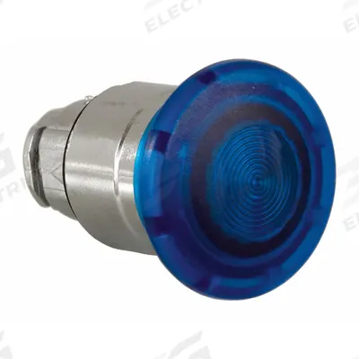 SCHNEIDER Mushroom Head Push Button: Blue, 22 mm Mounting Size, Metallic - Illuminated Mushroom-Head Push-Button Operators